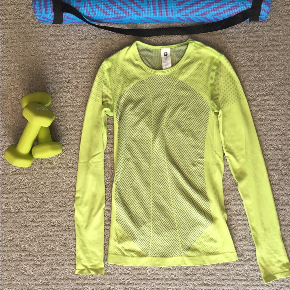 Fabletics Long Sleeve Lime Green Compression Top